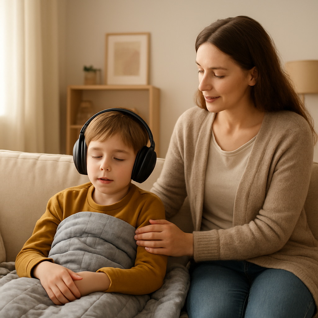 Mãe ajudando filho com atividades escolares